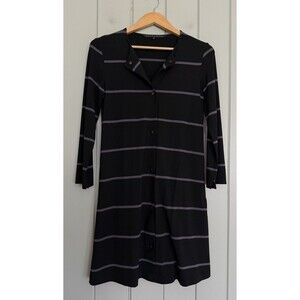 Ritva Falla Black Tunic Dress XS Snap Front Stripe Ponte Knit Long Sleeves